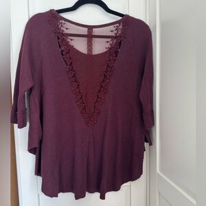 Free People Plum Lace-Accent Top